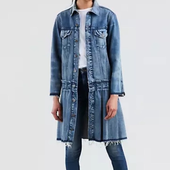 Levi's Jackets & Blazers - Levi’s trucker long pleated jacket. Button up. Raw edges.  Like new!